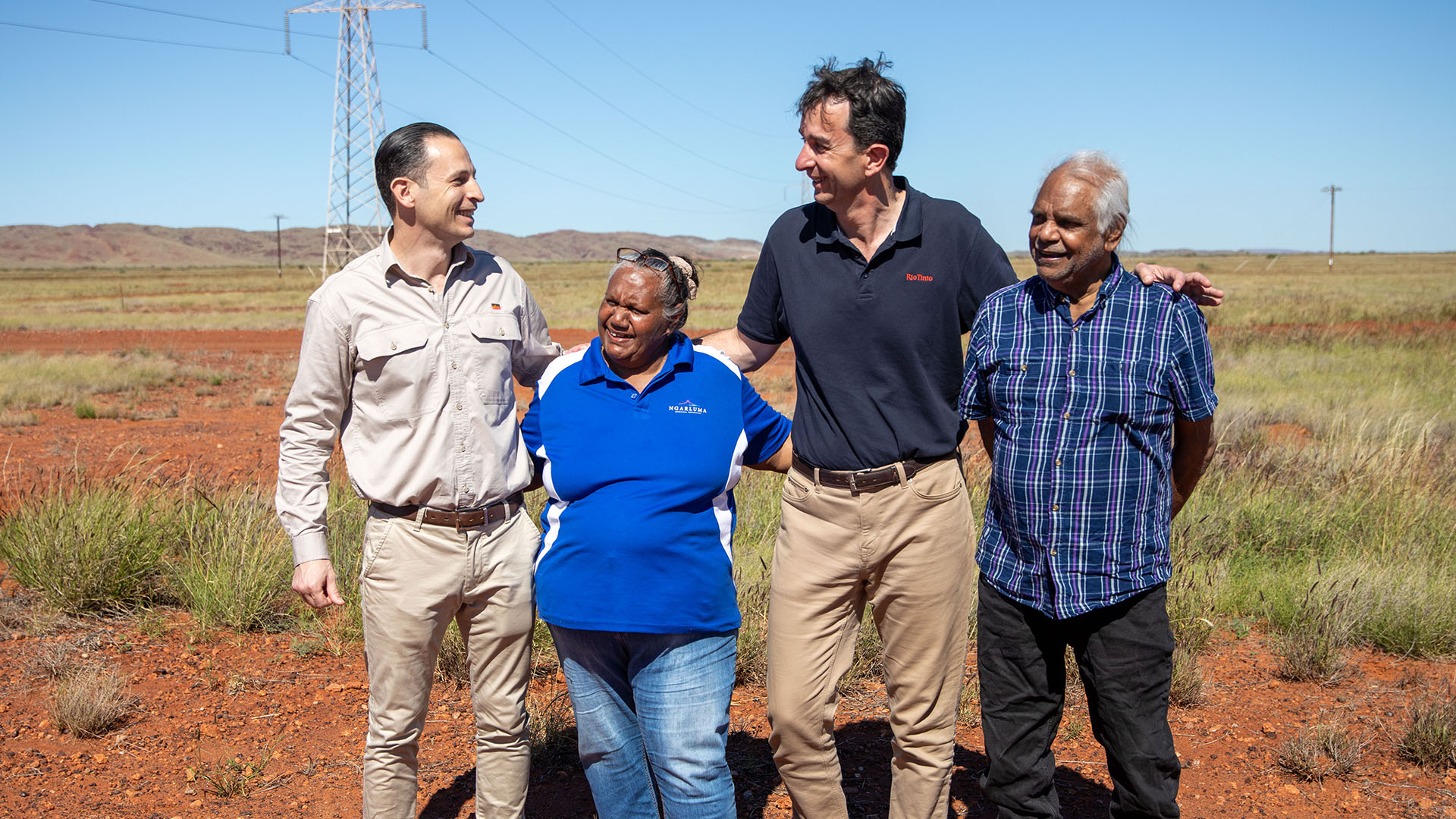 Rio Tinto Managing Director Rail, Port and Core Services Richard Cohen with Ngarluma Elders Les Hicks and Josie Samson and Ngarluma Aboriginal Corporation CEO Ljuba Mojovic