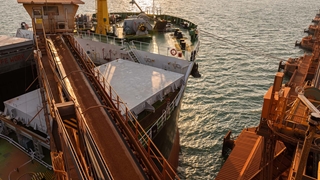 Bauxite loading onto ship at export facility, Weipa Operations