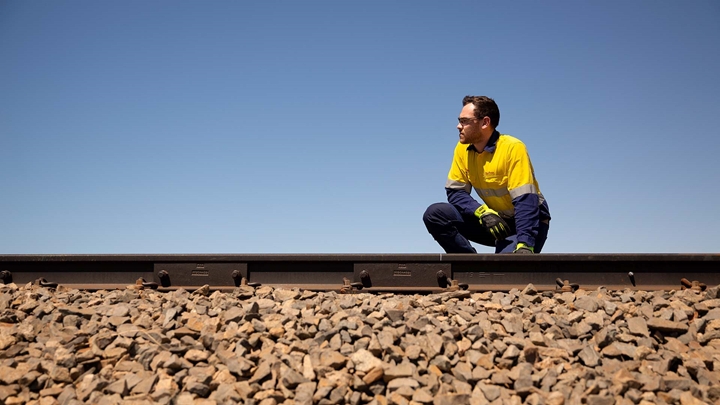 Employee assessing the rail network at Karratha Rail