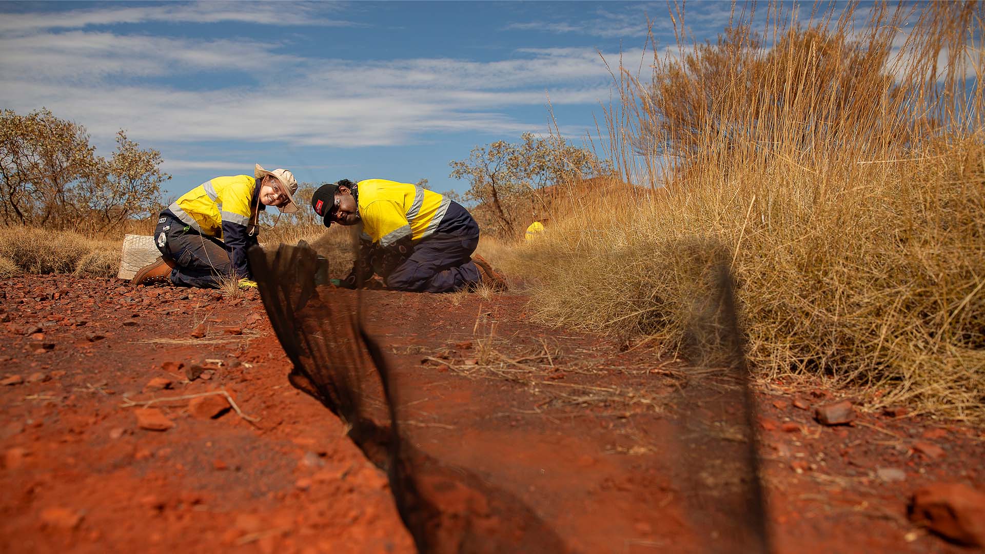 Workers from Biologic and Rio Tinto conducting environmental survey at Angelo River