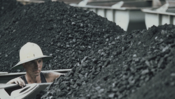 Coal loaded on rail wagons at the Blair Athol mine, Queensland, Australia