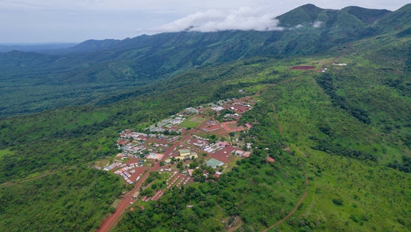 Aerial photo of Canga East Camp with Pic de Fon in background Simandou, Guinea