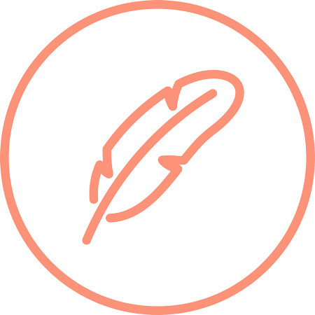 Coral line icon inside a circle showing a stylised feather, representing Indigenous reconciliation as one of three pillars.